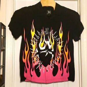 Ed‎ Hardy Fire Heart Camp Shirt Men's Size Medium Performance